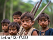 Amazonia native tribe children. Generate Ai. Стоковое AI-изображение, AI-художник Иван Рябоконь / Фотобанк Лори
