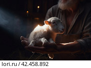 Jesus lamb god surrendered. Generate Ai. Стоковое AI-изображение, AI-художник Иван Рябоконь / Фотобанк Лори