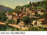 Retro italian landscape. Generate Ai. Стоковое AI-изображение, AI-художник Иван Рябоконь / Фотобанк Лори