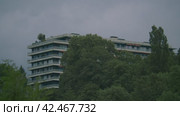 Building amidst green treetops. Стоковое видео, видеограф Данил Руденко / Фотобанк Лори