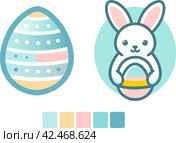 Векторный дуэт украшенного яйца и симпатичного пасхального кролика пастельных тонов с украшенным яйцом на светлом фоне. Стоковая иллюстрация, иллюстратор Евгений Дробитько / Фотобанк Лори