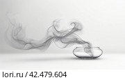 Graceful wisps of smoke rising from an elegant glass vessel placed on a solid white surface. Стоковое AI-изображение, AI-художник Юрий Поздников / Фотобанк Лори