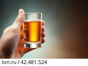 Male hand holding liquor shot. Generate ai. Стоковое AI-изображение, AI-художник Иван Рябоконь / Фотобанк Лори