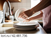 Woman washing dishes. Generate ai. Стоковое AI-изображение, AI-художник Иван Рябоконь / Фотобанк Лори