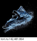 An illustration of an athlete on a snowmobile. Extreme sports. Design of clothes, albums, notebooks. Sports banners. Стоковое AI-изображение, AI-художник Ирина Ручушкина / Фотобанк Лори