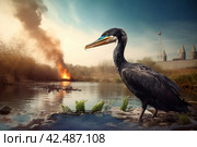 Bird in dirty lake water. Generate ai. Стоковое AI-изображение, AI-художник Иван Рябоконь / Фотобанк Лори