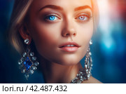 Pretty woman with luxury earrings. Generate ai. Стоковое AI-изображение, AI-художник Иван Рябоконь / Фотобанк Лори