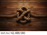 Marine knot on wooden background. Generate AI. Стоковое AI-изображение, AI-художник Иван Рябоконь / Фотобанк Лори