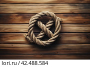 Marine knot on wooden ocean background. Generate AI. Стоковое AI-изображение, AI-художник Иван Рябоконь / Фотобанк Лори