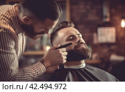 Barber working with male client. Generate ai. Стоковое AI-изображение, AI-художник Иван Рябоконь / Фотобанк Лори
