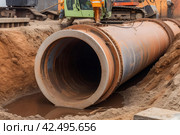 Pipes installing concrete iron tunnel. Generate Ai. Стоковое AI-изображение, AI-художник Иван Рябоконь / Фотобанк Лори
