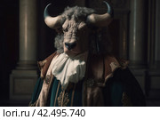 Anthropomorphic bison dressed in aristocrat costume. Generate ai. Стоковое AI-изображение, AI-художник Иван Рябоконь / Фотобанк Лори