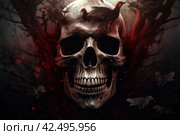 Skull creepy blood demons birds. Generate Ai. Стоковое AI-изображение, AI-художник Иван Рябоконь / Фотобанк Лори