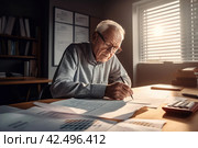 Pensioner managing finances. Generate Ai. Стоковое AI-изображение, AI-художник Иван Рябоконь / Фотобанк Лори