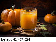 Pumpkin drink glass. Generate Ai. Стоковое AI-изображение, AI-художник Иван Рябоконь / Фотобанк Лори