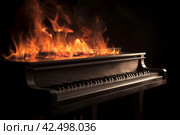 Burning black piano instrument. Generate ai. Стоковое AI-изображение, AI-художник Иван Рябоконь / Фотобанк Лори