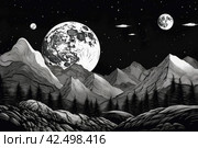 Monochrome big moon above the mountains. Generate ai. Стоковое AI-изображение, AI-художник Иван Рябоконь / Фотобанк Лори