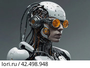 Portrait of an artificial intelligence robot on a gray background. Стоковое AI-изображение, AI-художник Васильева Юлия / Фотобанк Лори