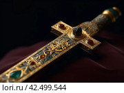 Ancient relic sword gold design. Generate Ai. Стоковое AI-изображение, AI-художник Иван Рябоконь / Фотобанк Лори