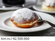 Sufganiyot powdered sugar food. Generate Ai. Стоковое AI-изображение, AI-художник Иван Рябоконь / Фотобанк Лори
