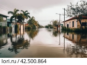 Flooded island streets. Generate ai. Стоковое AI-изображение, AI-художник Иван Рябоконь / Фотобанк Лори