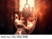 Hand holding antique key. Generate ai. Стоковое AI-изображение, AI-художник Иван Рябоконь / Фотобанк Лори