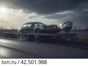 Car tow truck after crash. Generate Ai. Стоковое AI-изображение, AI-художник Иван Рябоконь / Фотобанк Лори