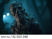 Creepy disfigured zombie in macabre forest. Generate ai. Стоковое AI-изображение, AI-художник Иван Рябоконь / Фотобанк Лори