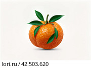 Picture of fresh ripe mandarin at isolated white background. Illustration of mandarine for design project, poster, banner, logotype. Fresh fruits concept. Copy ad text space. Generative Ai image. Стоковое AI-изображение, AI-художник Aleksandr Golubev / Фотобанк Лори