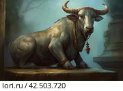 Nandi Hinduism divine bull. Generate ai. Стоковое AI-изображение, AI-художник Иван Рябоконь / Фотобанк Лори
