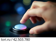 Hand pushes the illuminated button. Generate ai. Стоковое AI-изображение, AI-художник Иван Рябоконь / Фотобанк Лори