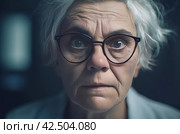 Realistic photograph of angry woman with wrinkled face and eyeglasses. Generate ai. Стоковое AI-изображение, AI-художник Иван Рябоконь / Фотобанк Лори