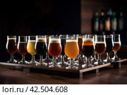 Craft beer tasting glasses. Generate ai. Стоковое AI-изображение, AI-художник Иван Рябоконь / Фотобанк Лори