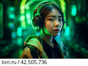 Korean girl with futuristic gadget. Generate ai. Стоковое AI-изображение, AI-художник Иван Рябоконь / Фотобанк Лори