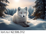 Winter baby arctic fox animal. Generate Ai. Стоковое AI-изображение, AI-художник Иван Рябоконь / Фотобанк Лори