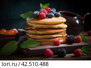 Pancakes berries breakfast. Generate ai. Стоковое AI-изображение, AI-художник Иван Рябоконь / Фотобанк Лори