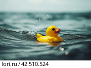 Rubber yellow duck in the sea. Generate ai. Стоковое AI-изображение, AI-художник Иван Рябоконь / Фотобанк Лори