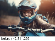 Little boy motocross racing. Generate ai. Стоковое AI-изображение, AI-художник Иван Рябоконь / Фотобанк Лори