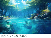 Aquatic backdrop with surface undulation during the summer season. Generate Ai. Стоковое AI-изображение, AI-художник Иван Рябоконь / Фотобанк Лори