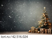 Canvas with holiday season display of gift trappings. Generate Ai. Стоковое AI-изображение, AI-художник Иван Рябоконь / Фотобанк Лори