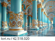 ornate columns and pilasters of an opulent hall vanishing into the distance. Стоковое AI-изображение, AI-художник Юрий Поздников / Фотобанк Лори