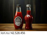 Glass bottle ketchup. Generate Ai. Стоковое AI-изображение, AI-художник Иван Рябоконь / Фотобанк Лори
