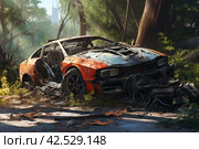 Salvageable Crashed car auto. Generate Ai. Стоковое AI-изображение, AI-художник Иван Рябоконь / Фотобанк Лори