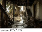 Relentless Hurricane destroy house flood. Generate Ai. Стоковое AI-изображение, AI-художник Иван Рябоконь / Фотобанк Лори