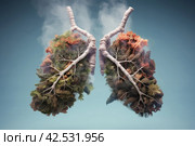Deteriorated Lungs after smoking. Generate Ai. Стоковое AI-изображение, AI-художник Иван Рябоконь / Фотобанк Лори