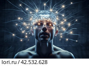 Male head with brain electrodes. Generate ai. Стоковое AI-изображение, AI-художник Иван Рябоконь / Фотобанк Лори