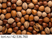 Homogeneous Identical nut background. Generate Ai. Стоковое AI-изображение, AI-художник Иван Рябоконь / Фотобанк Лори