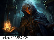 Spellbinding Mage old woman fantasy dungeon. Generate Ai. Стоковое AI-изображение, AI-художник Иван Рябоконь / Фотобанк Лори