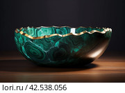 Heavy Malachite stones bowl. Generate Ai. Стоковое AI-изображение, AI-художник Иван Рябоконь / Фотобанк Лори