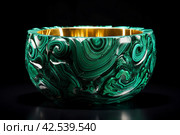 Ornate Malachite stones bowl. Generate Ai. Стоковое AI-изображение, AI-художник Иван Рябоконь / Фотобанк Лори